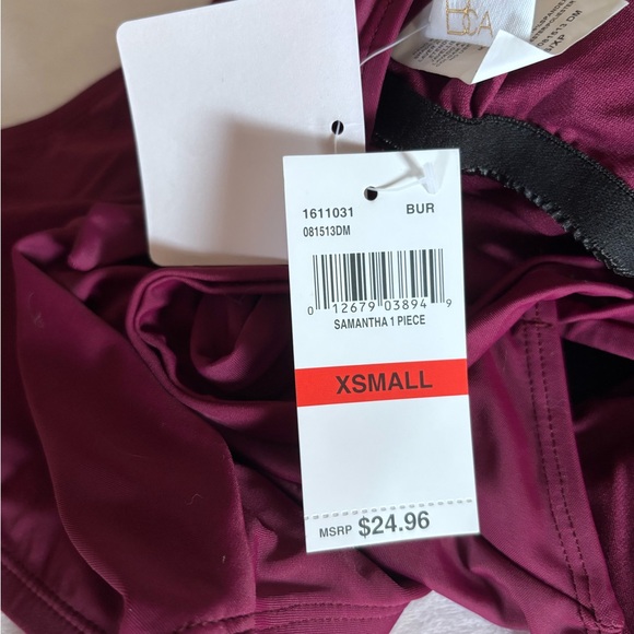 NWT BCA Size XS Burgundy Swimsuit One Piece Plunge Neck Lace Front Boho - Picture 10 of 10